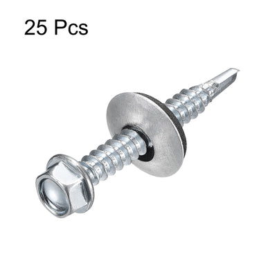 Harfington Uxcell #12 x 1-1/2" Self Drilling Screws, 25pcs Roofing Screws with EPDM Washer