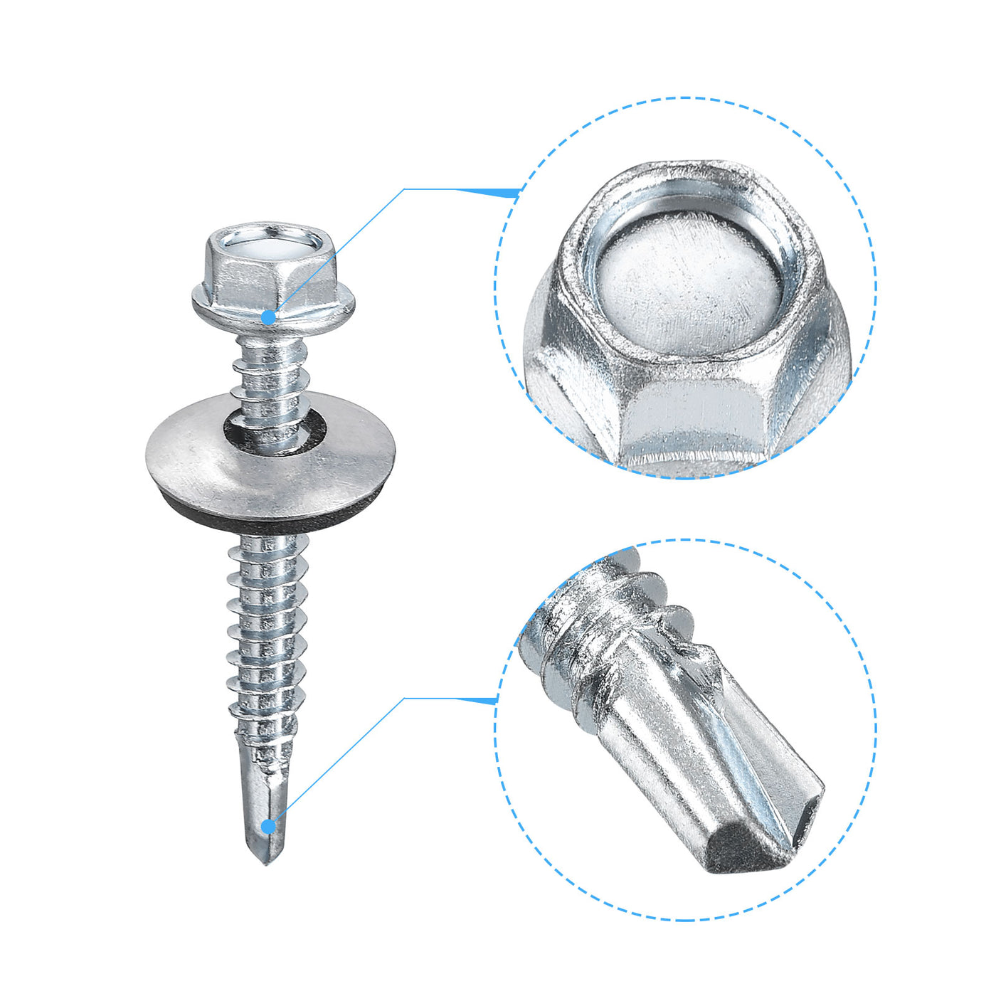 uxcell Uxcell #12 x 1-1/2" Self Drilling Screws, 25pcs Roofing Screws with EPDM Washer