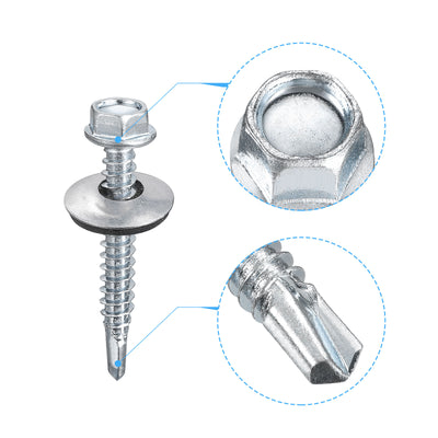 Harfington Uxcell #12 x 1-1/2" Self Drilling Screws, 25pcs Roofing Screws with EPDM Washer