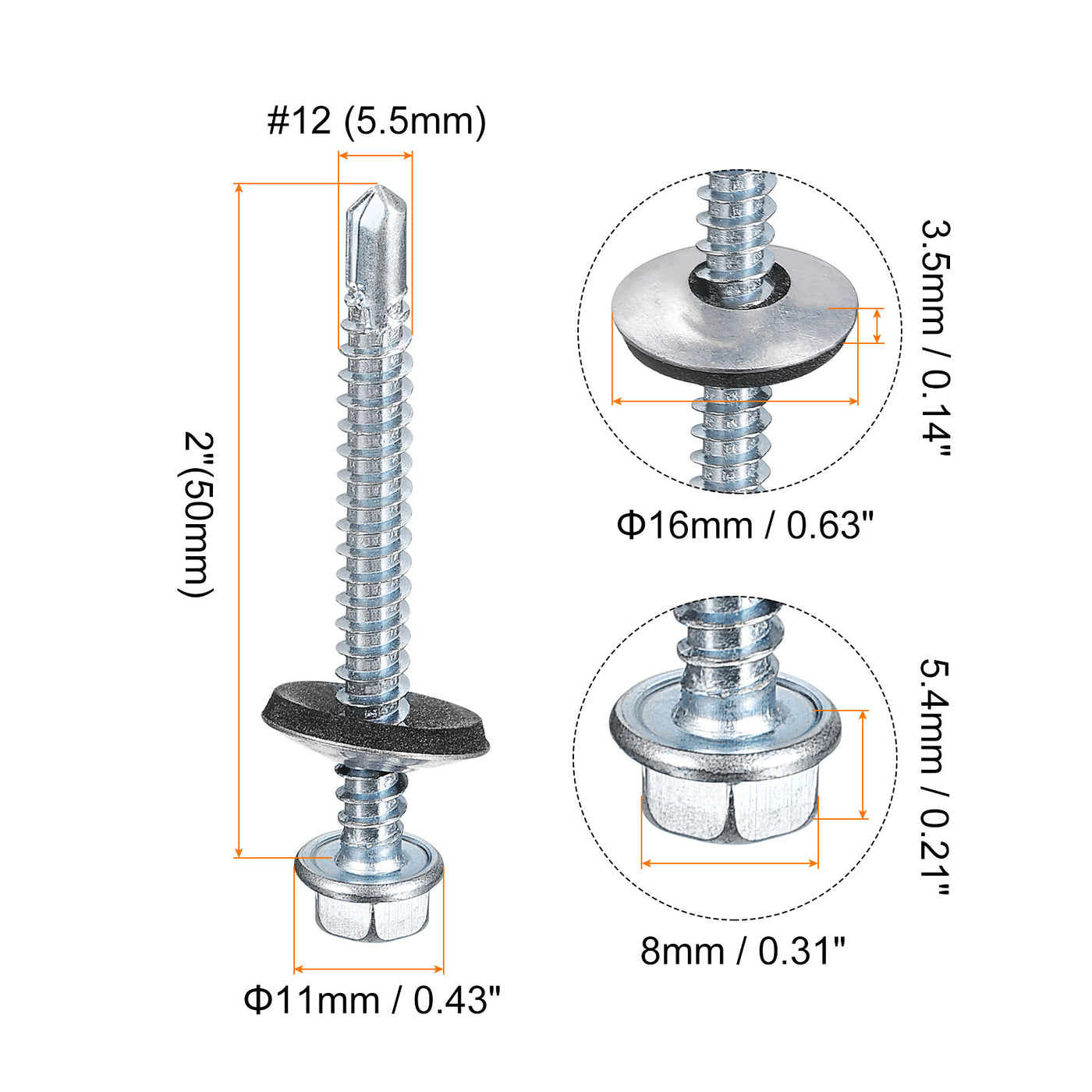 uxcell Uxcell #12 x 2" Self Drilling Screws, 25pcs Roofing Screws with EPDM Washer