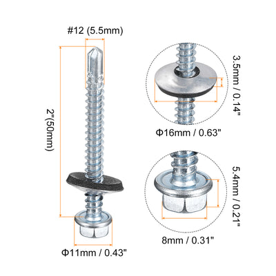 Harfington Uxcell #12 x 2" Self Drilling Screws, 25pcs Roofing Screws with EPDM Washer