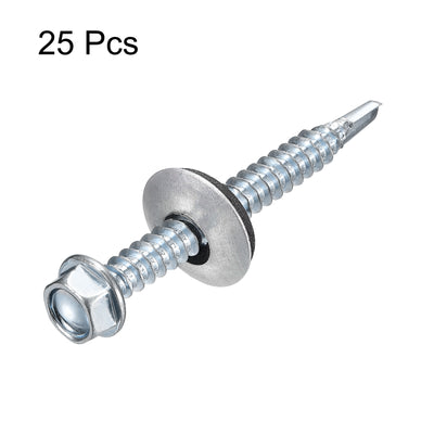 Harfington Uxcell #12 x 2" Self Drilling Screws, 25pcs Roofing Screws with EPDM Washer