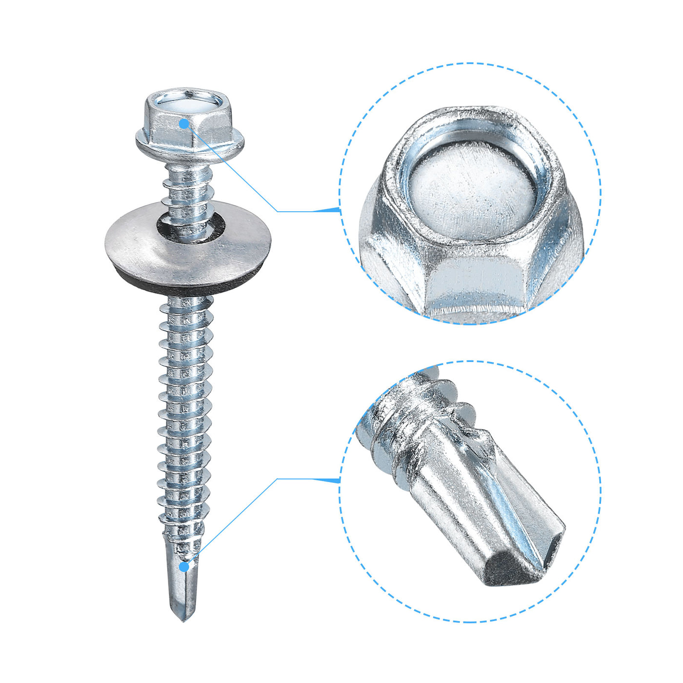 uxcell Uxcell #12 x 2" Self Drilling Screws, 25pcs Roofing Screws with EPDM Washer