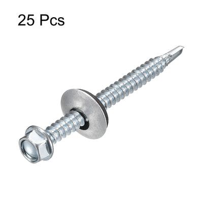 Harfington Uxcell #12 x 2-1/2" Self Drilling Screws, 25pcs Roofing Screws with EPDM Washer