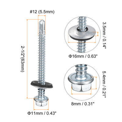 Harfington Uxcell #12 x 2-1/2" Self Drilling Screws, 50pcs Roofing Screws with EPDM Washer