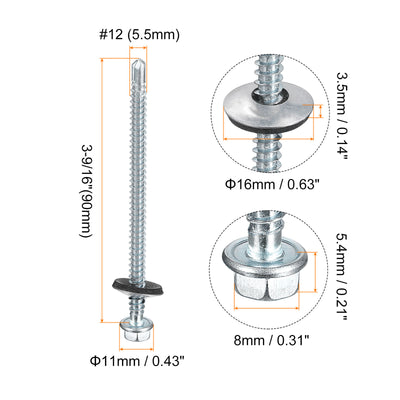 Harfington Uxcell #12 x 3-9/16" Self Drilling Screws, 100pcs Roofing Screws with EPDM Washer