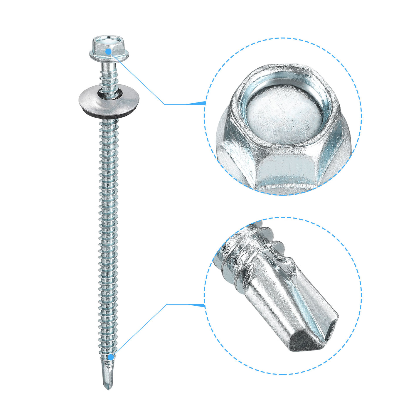 uxcell Uxcell #12 x 4" Self Drilling Screws, 25pcs Roofing Screws with EPDM Washer