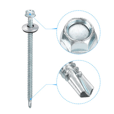 Harfington Uxcell #12 x 4" Self Drilling Screws, 25pcs Roofing Screws with EPDM Washer