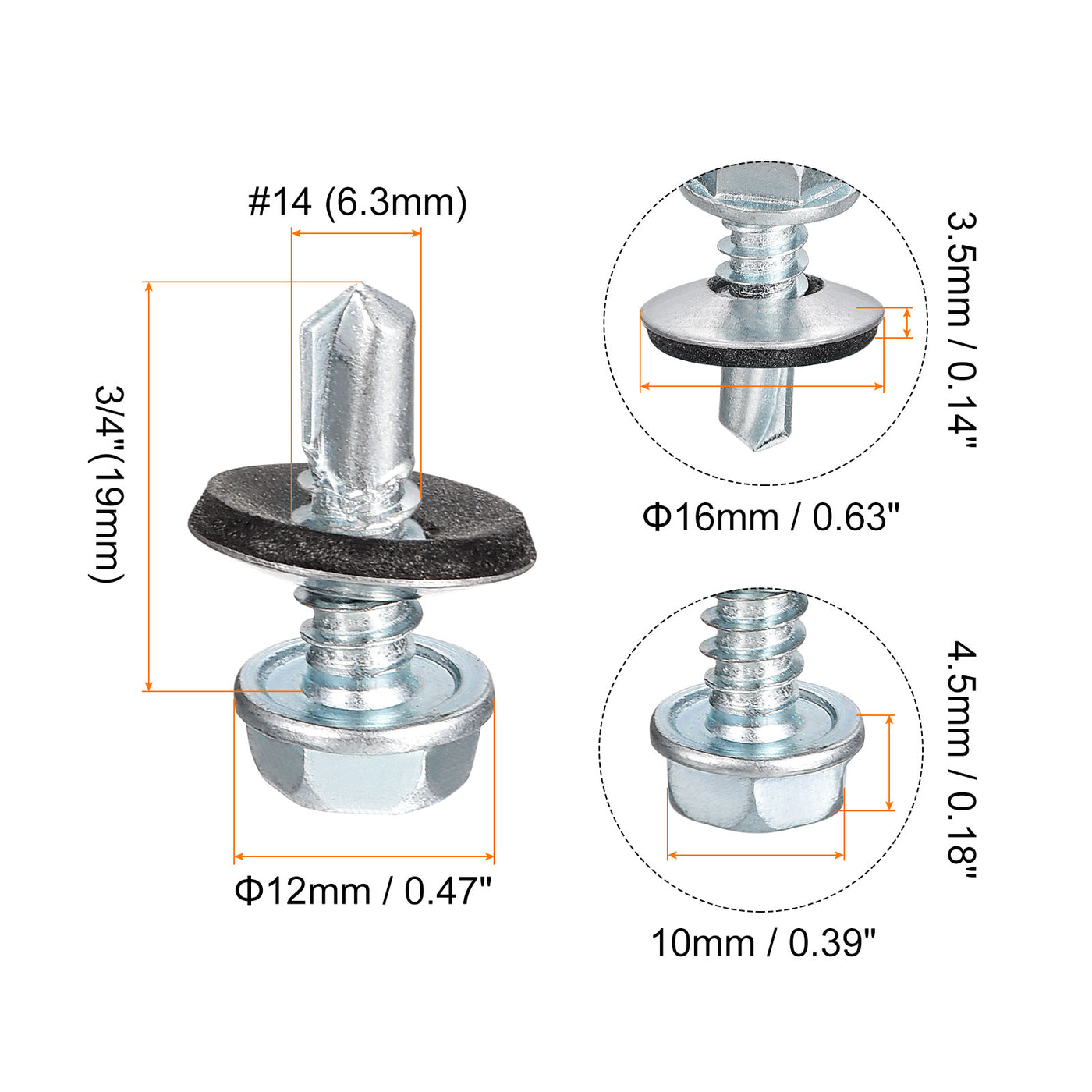 uxcell Uxcell #14 x 3/4" Self Drilling Screws, 50pcs Roofing Screws with EPDM Washer