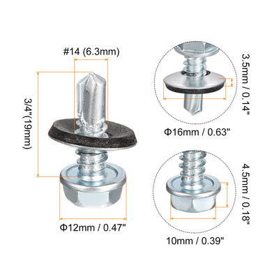 Harfington Uxcell #14 x 3/4" Self Drilling Screws, 50pcs Roofing Screws with EPDM Washer