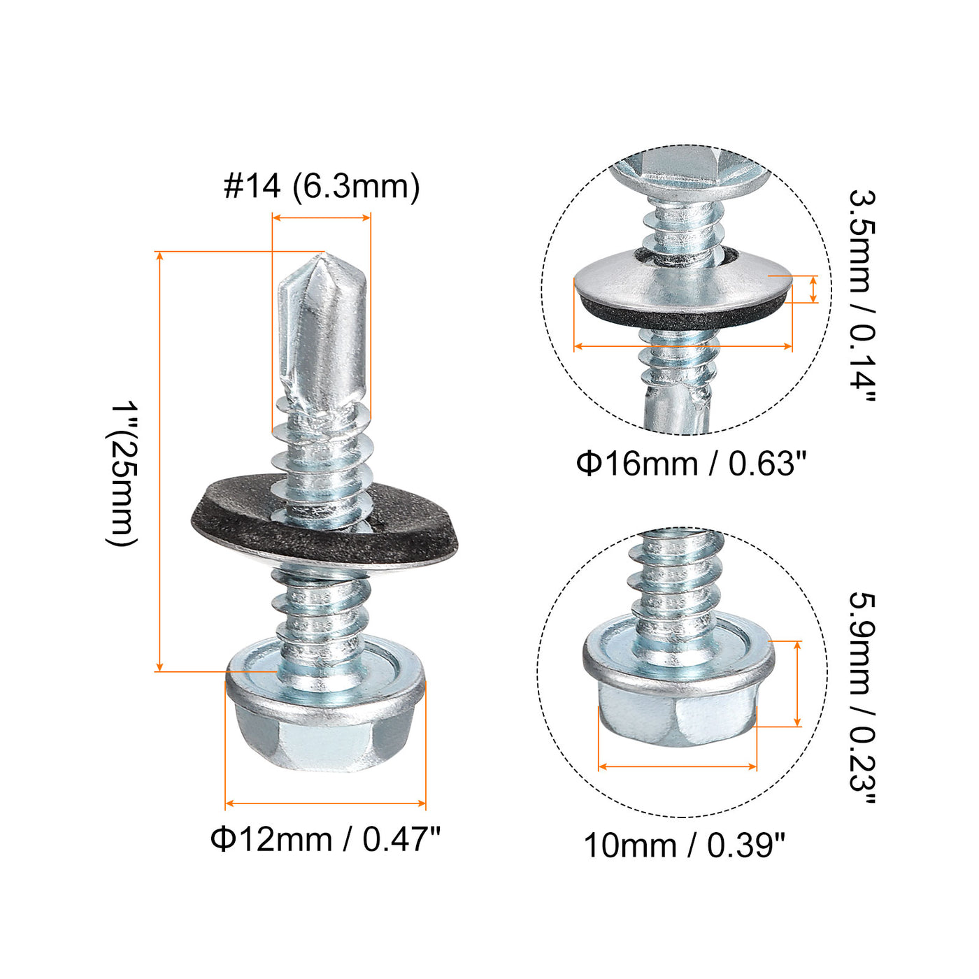 uxcell Uxcell #14 x 1" Self Drilling Screws, 50pcs Roofing Screws with EPDM Washer