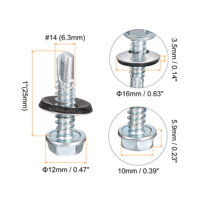 Harfington Uxcell #14 x 1" Self Drilling Screws, 50pcs Roofing Screws with EPDM Washer