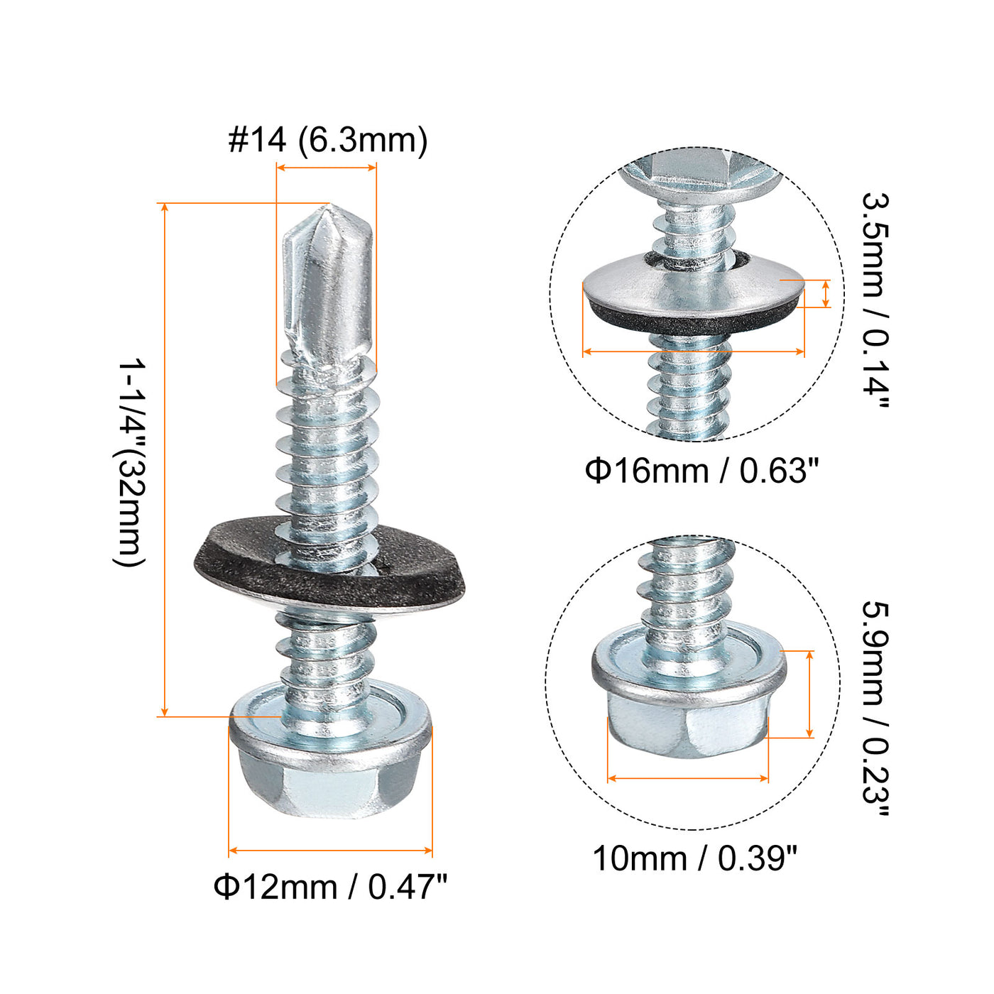 uxcell Uxcell #14 x 1-1/4" Self Drilling Screws, 25pcs Roofing Screws with EPDM Washer