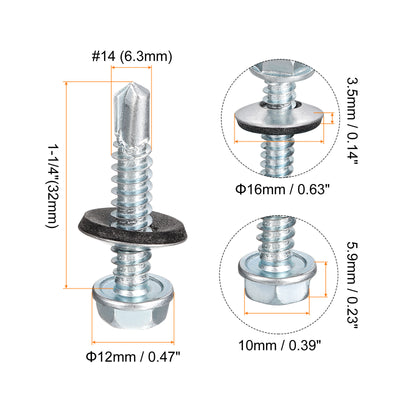 Harfington Uxcell #14 x 1-1/4" Self Drilling Screws, 25pcs Roofing Screws with EPDM Washer