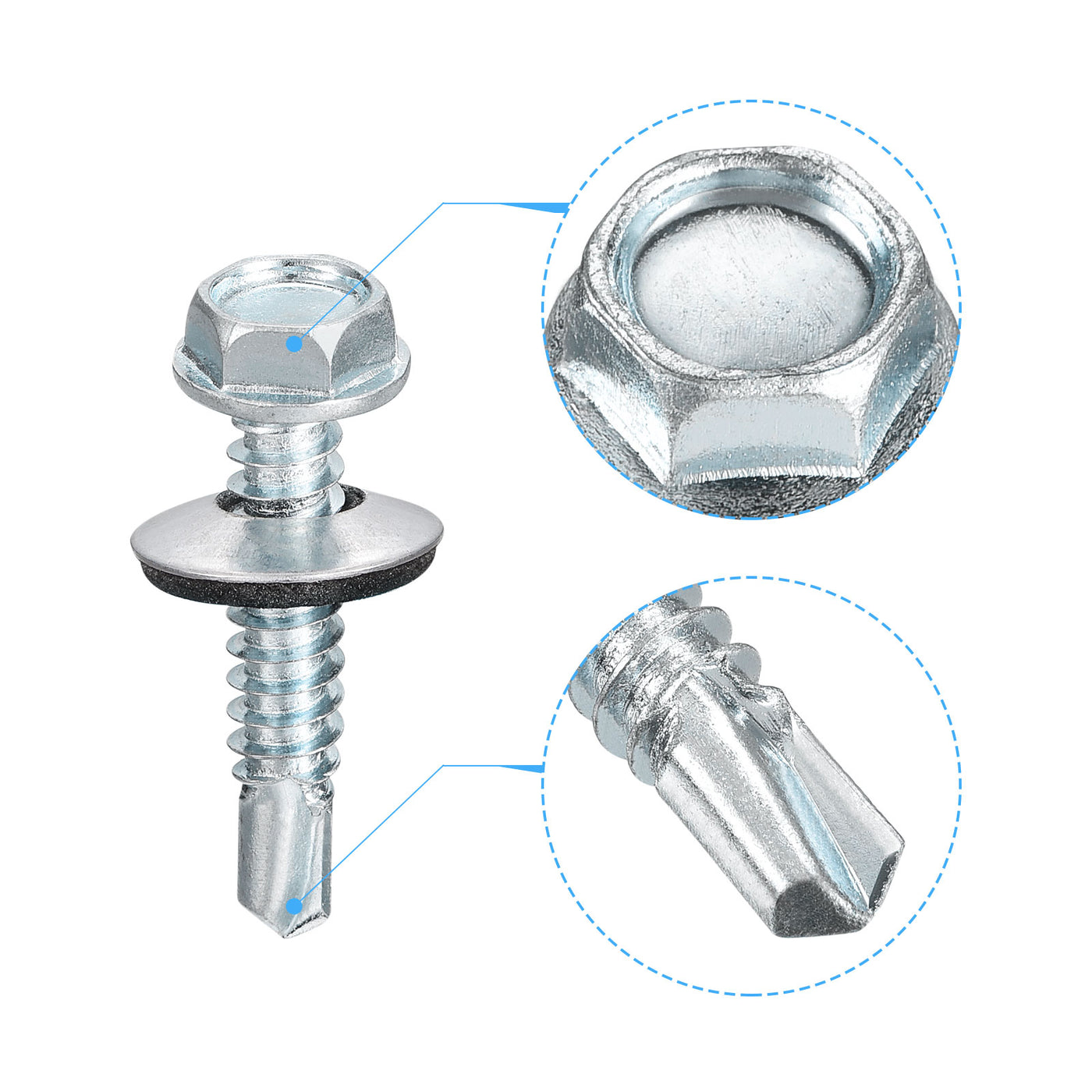 uxcell Uxcell #14 x 1-1/4" Self Drilling Screws, 25pcs Roofing Screws with EPDM Washer