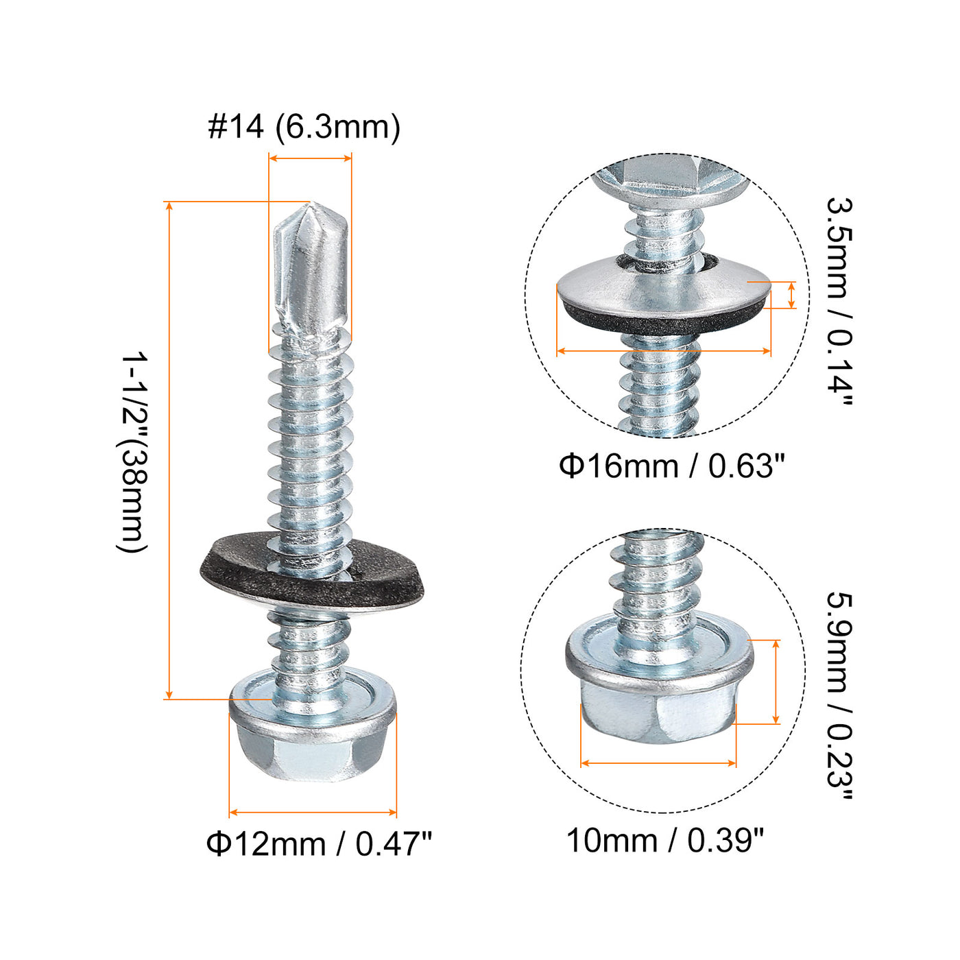 uxcell Uxcell #14 x 1-1/2" Self Drilling Screws, 25pcs Roofing Screws with EPDM Washer