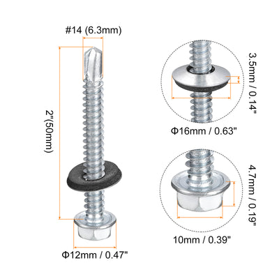 Harfington Uxcell #14 x 2" Self Drilling Screws, 25pcs Roofing Screws with EPDM Washer