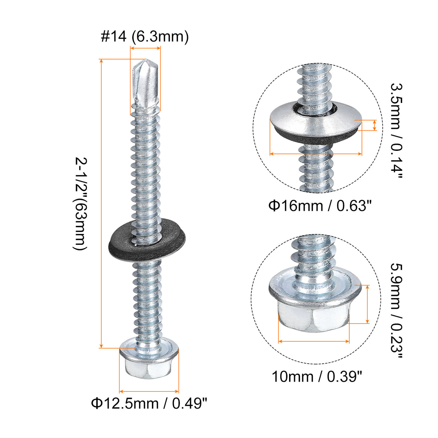 uxcell Uxcell #14 x 2-1/2" Self Drilling Screws, 25pcs Roofing Screws with EPDM Washer