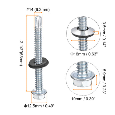 Harfington Uxcell #14 x 2-1/2" Self Drilling Screws, 25pcs Roofing Screws with EPDM Washer