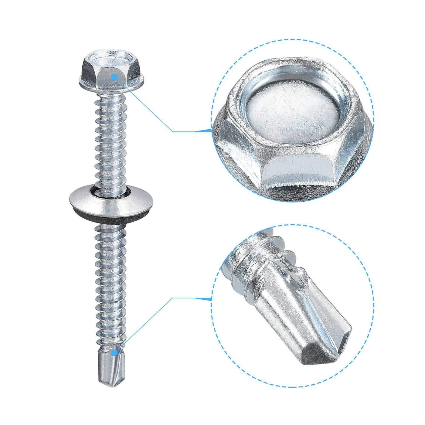 uxcell Uxcell #14 x 2-1/2" Self Drilling Screws, 25pcs Roofing Screws with EPDM Washer