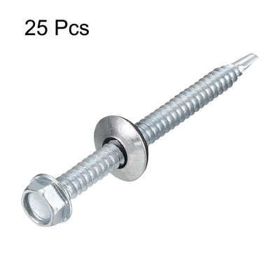 Harfington Uxcell #14 x 2-61/64" Self Drilling Screws, 25pcs Roofing Screws with EPDM Washer