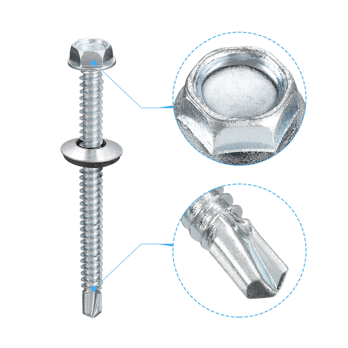 uxcell Uxcell #14 x 2-61/64" Self Drilling Screws, 25pcs Roofing Screws with EPDM Washer