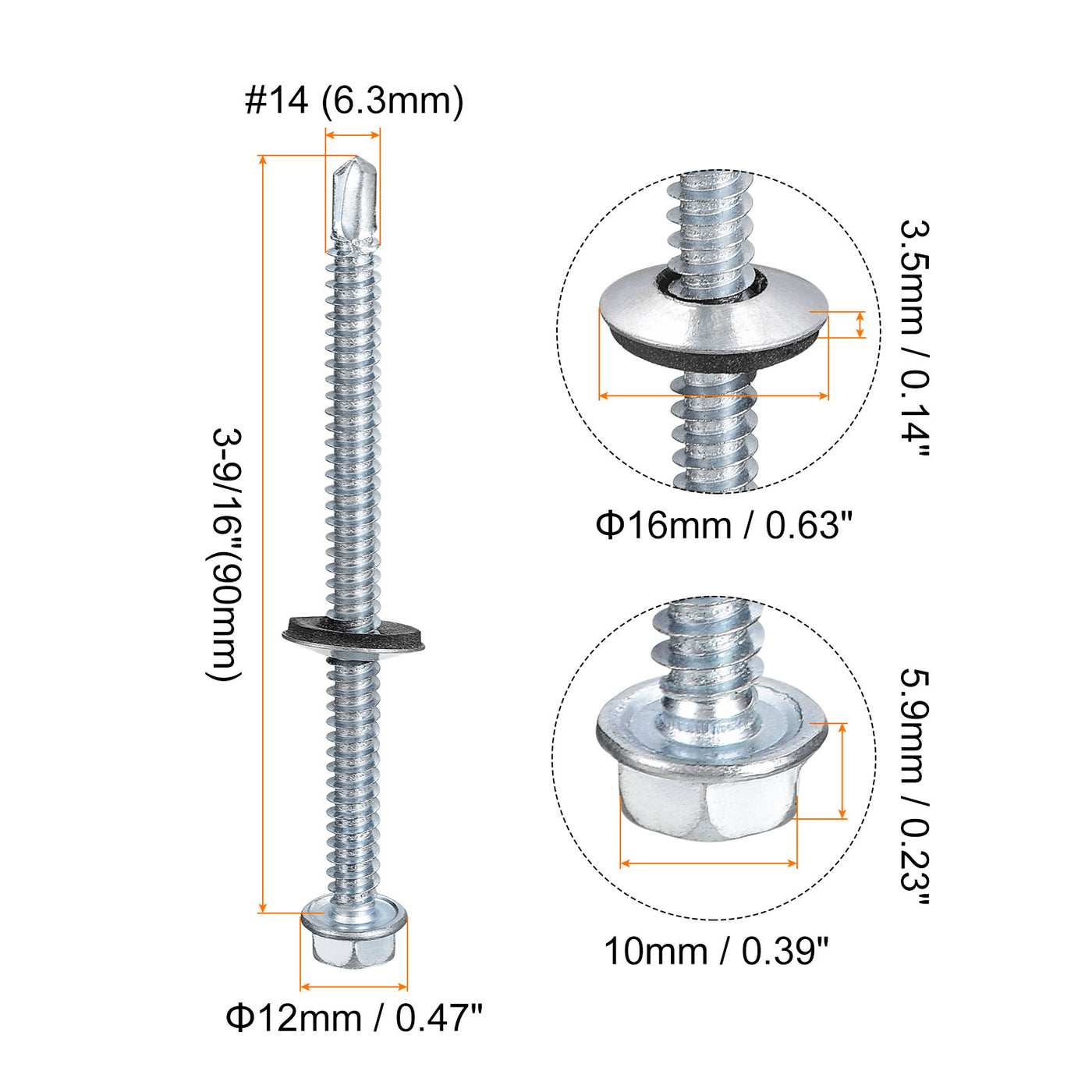 uxcell Uxcell #14 x 3-9/16" Self Drilling Screws, 25pcs Roofing Screws with EPDM Washer