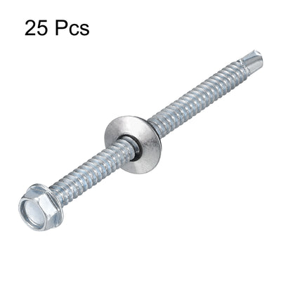 Harfington Uxcell #14 x 3-9/16" Self Drilling Screws, 25pcs Roofing Screws with EPDM Washer