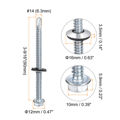 Harfington Uxcell #14 x 3-9/16" Self Drilling Screws, 50pcs Roofing Screws with EPDM Washer