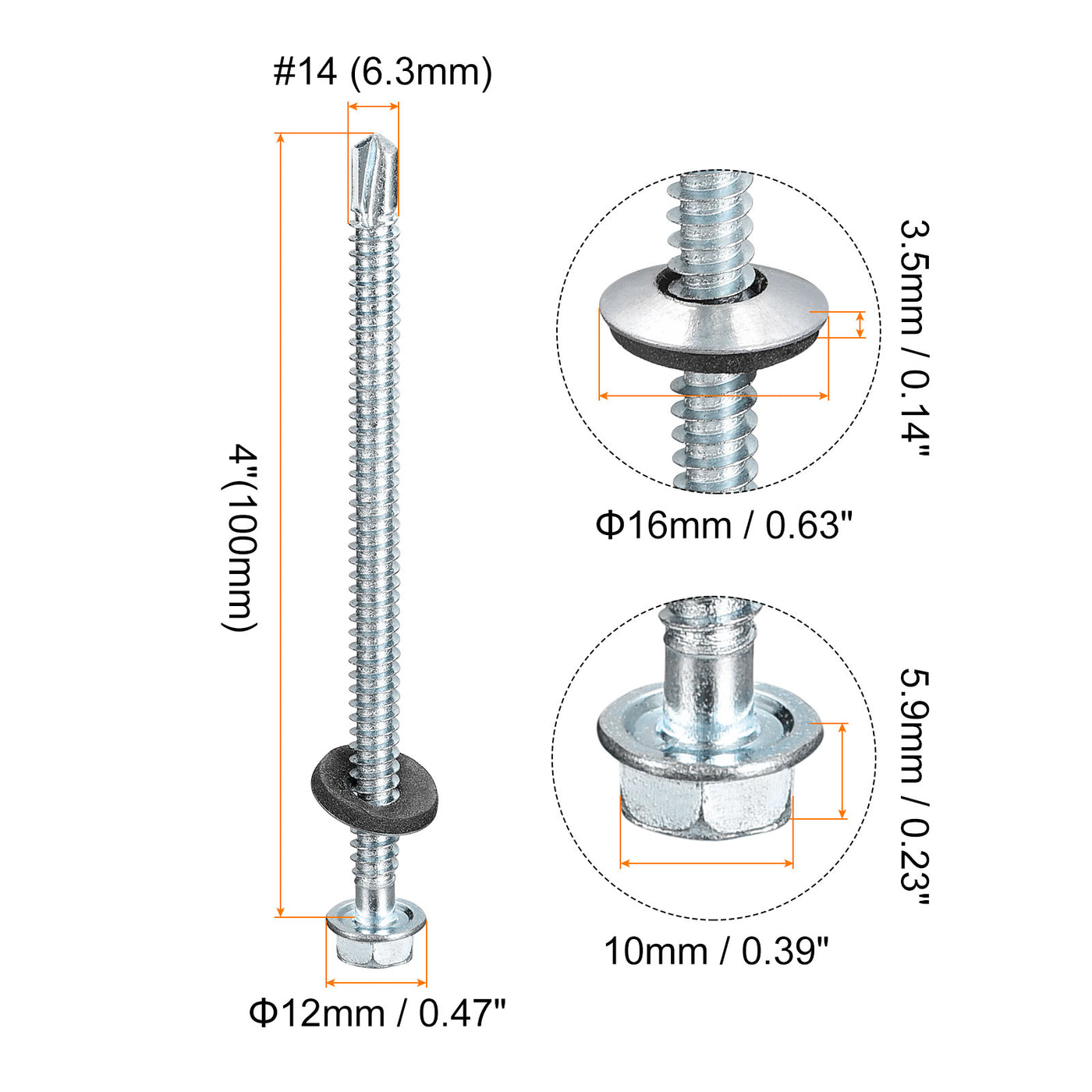 uxcell Uxcell #14 x 4" Self Drilling Screws, 25pcs Roofing Screws with EPDM Washer