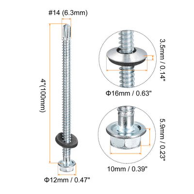 Harfington Uxcell #14 x 4" Self Drilling Screws, 25pcs Roofing Screws with EPDM Washer