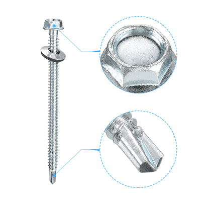 Harfington Uxcell #14 x 4" Self Drilling Screws, 50pcs Roofing Screws with EPDM Washer