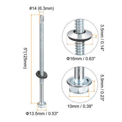 Harfington Uxcell #14 x 5" Self Drilling Screws, 25pcs Roofing Screws with EPDM Washer