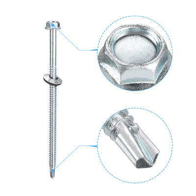 Harfington Uxcell #14 x 5" Self Drilling Screws, 25pcs Roofing Screws with EPDM Washer