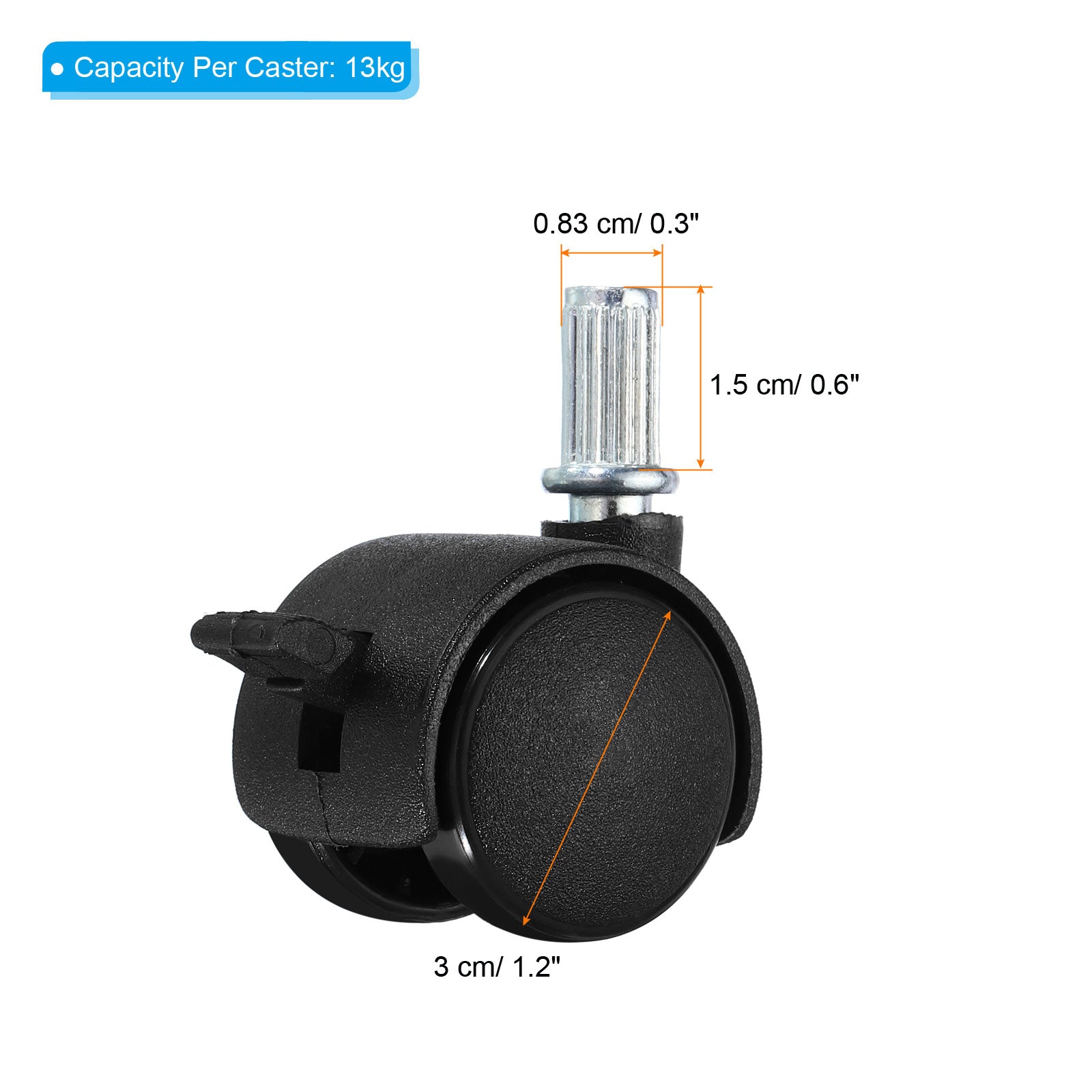 1 Inch Stem Swivel Casters, 10 Pack Nylon 360 Degree Swivel Stem Wheels ...