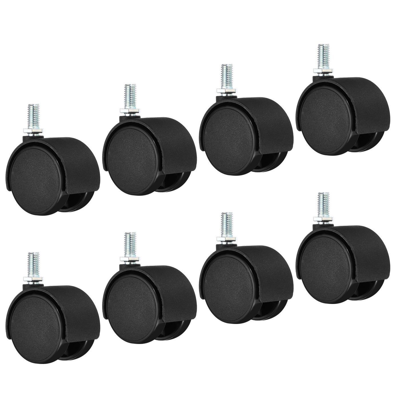 Harfington 1.5 Inch Swivel Casters, 8 Pack Nylon 360 Degree Threaded Swivel Stem Wheels Wire Shelving for Furniture Replacement, Black