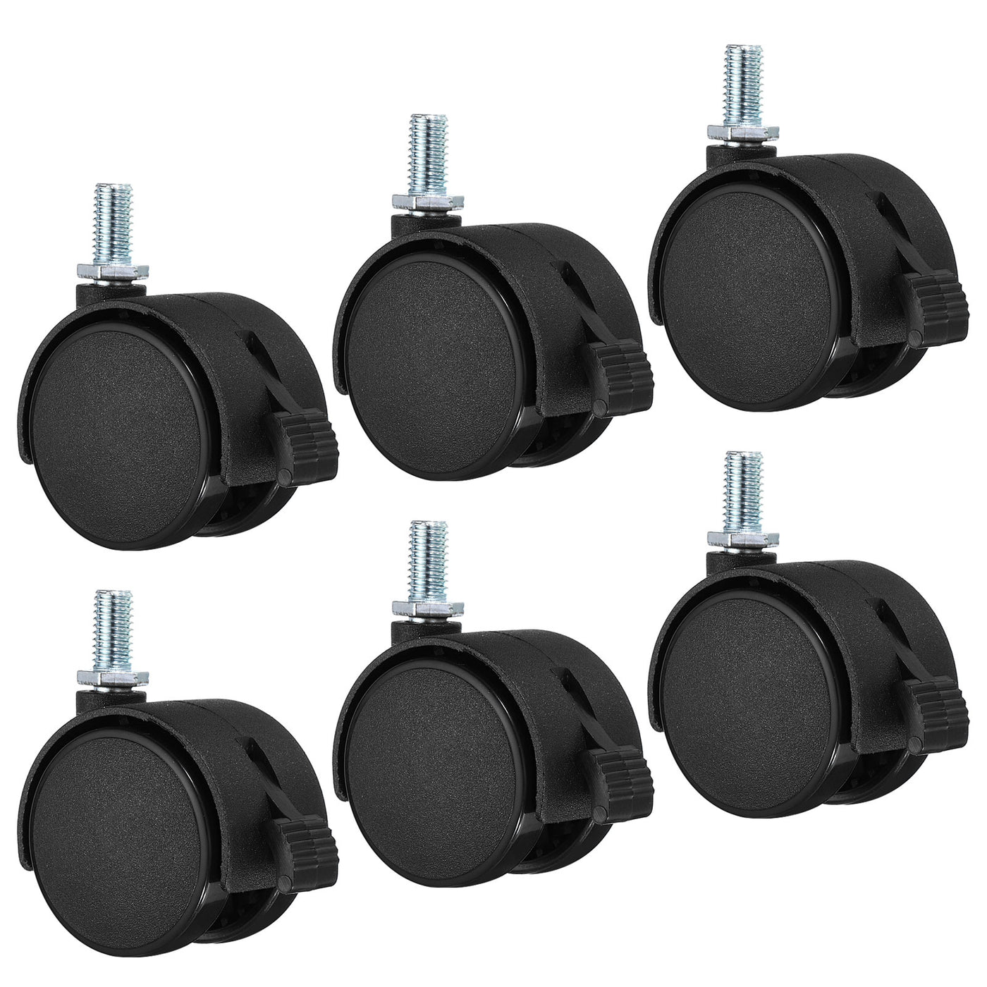 Harfington 1.5 Inch Swivel Casters, 6 Pack Nylon 360 Degree Threaded Swivel Stem Wheels Wire Shelving with Brake for Furniture Replacement, Black