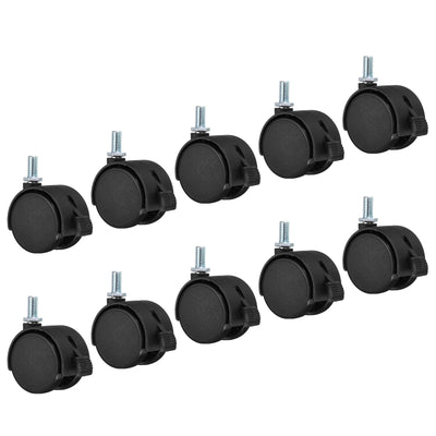 Harfington 1.5 Inch Swivel Casters, 10 Pack Nylon 360 Degree Threaded Swivel Stem Wheels Wire Shelving with Brake for Furniture Replacement, Black