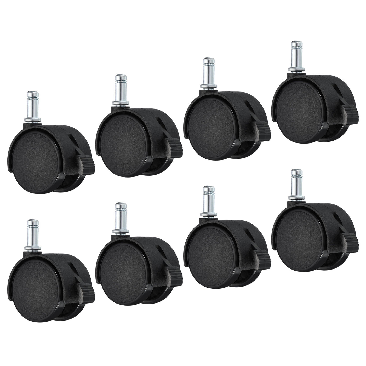 Harfington 1.5 Inch Swivel Casters, 8 Pack Nylon 360 Degree Universal Circlip Swivel Stem Wheels with Brake for Chair Furniture Replacement, Black