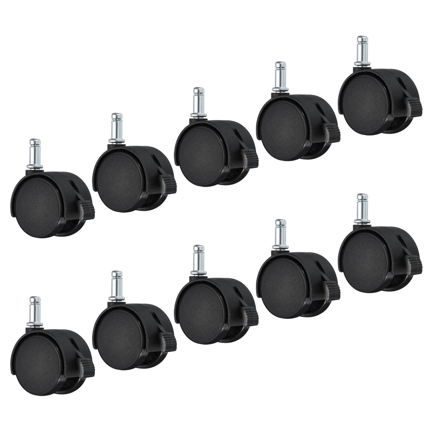 Harfington 1.5 Inch Swivel Casters, 10 Pack Nylon 360 Degree Universal Circlip Swivel Stem Wheels with Brake for Chair Furniture Replacement, Black