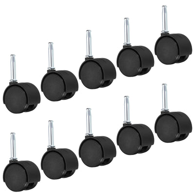 Harfington 1.5 Inch Swivel Stem Casters, 10 Pack Nylon 360 Degree Insert Swivel Stem Wheels for Chair Shelf Furniture Replacement, Black