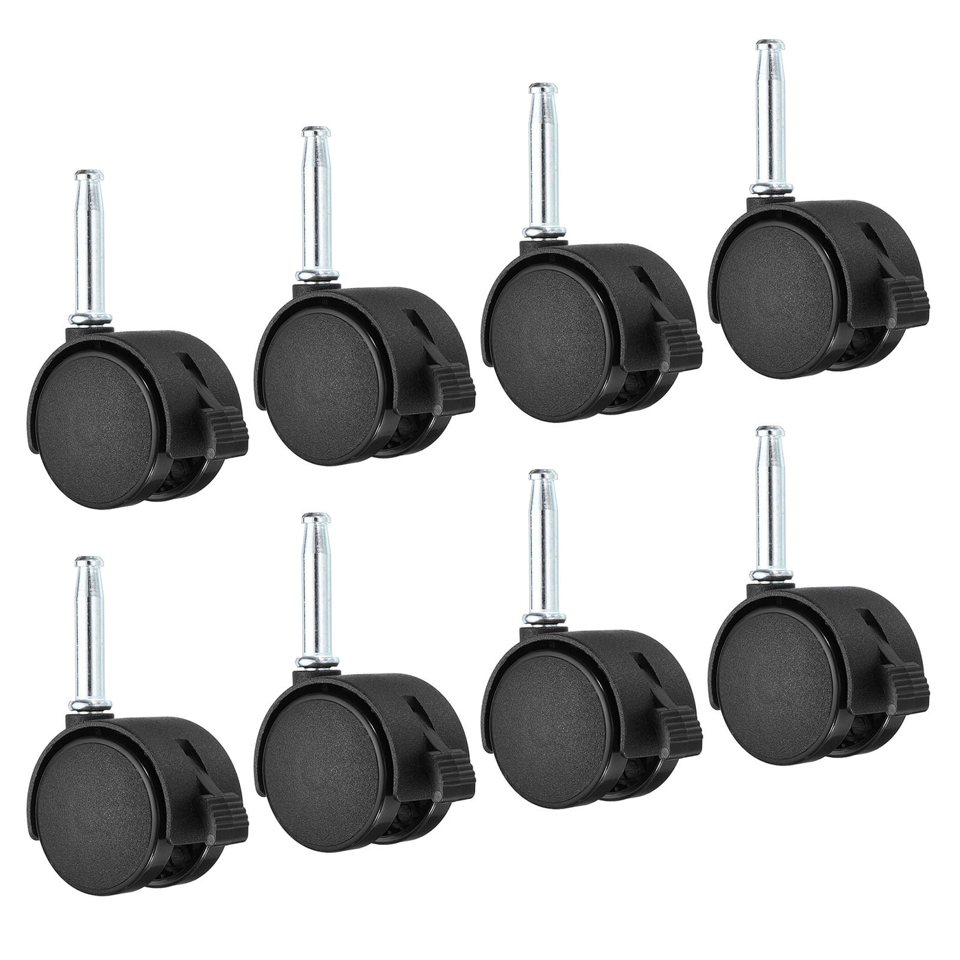 Harfington 1.5 Inch Swivel Stem Casters, 8 Pack Nylon 360 Degree Insert Swivel Stem Wheels with Brake for Chair Shelf Furniture Replacement, Black