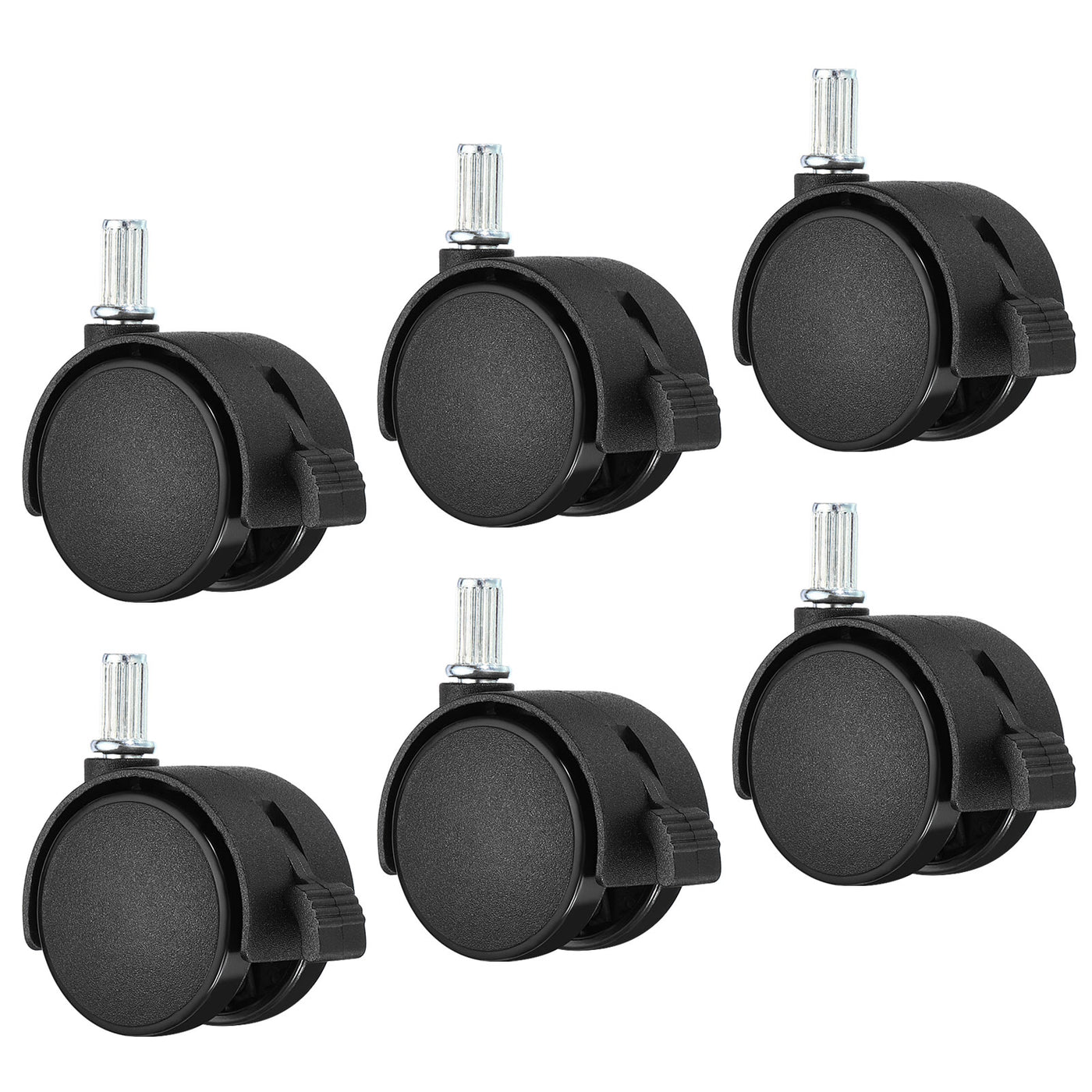 Harfington 1.5 Inch Stem Swivel Casters, 6 Pack Nylon 360 Degree Swivel Stem Wheels with Brake for Chair Desk Furniture Replacement, Black