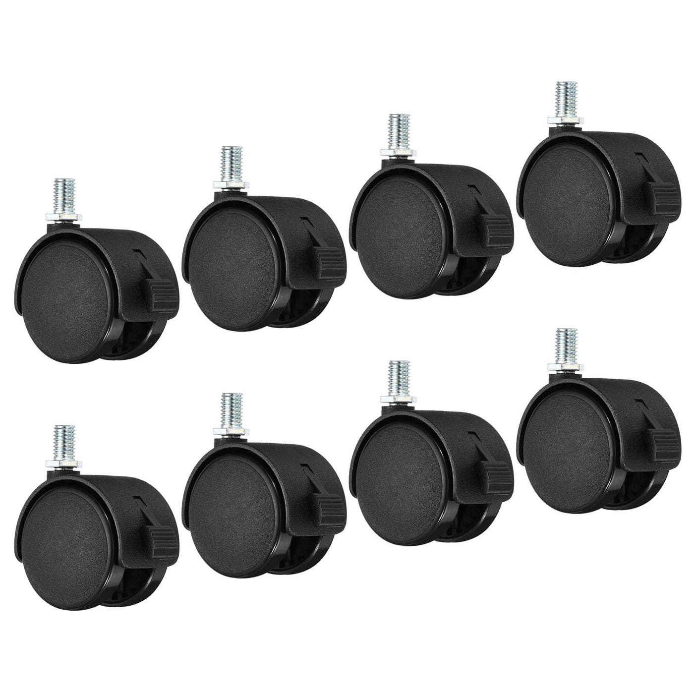 Harfington 2 Inch Swivel Casters, 8 Pack Nylon 360 Degree Threaded Swivel Stem Wheels Wire Shelving with Brake for Furniture Replacement, Black