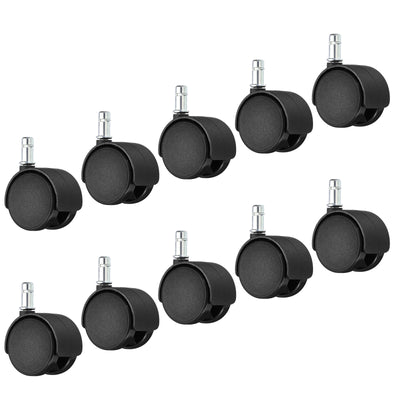 Harfington 2 Inch Swivel Casters, 10 Pack Nylon 360 Degree Universal Circlip Swivel Stem Wheels for Chair Furniture Replacement, Black