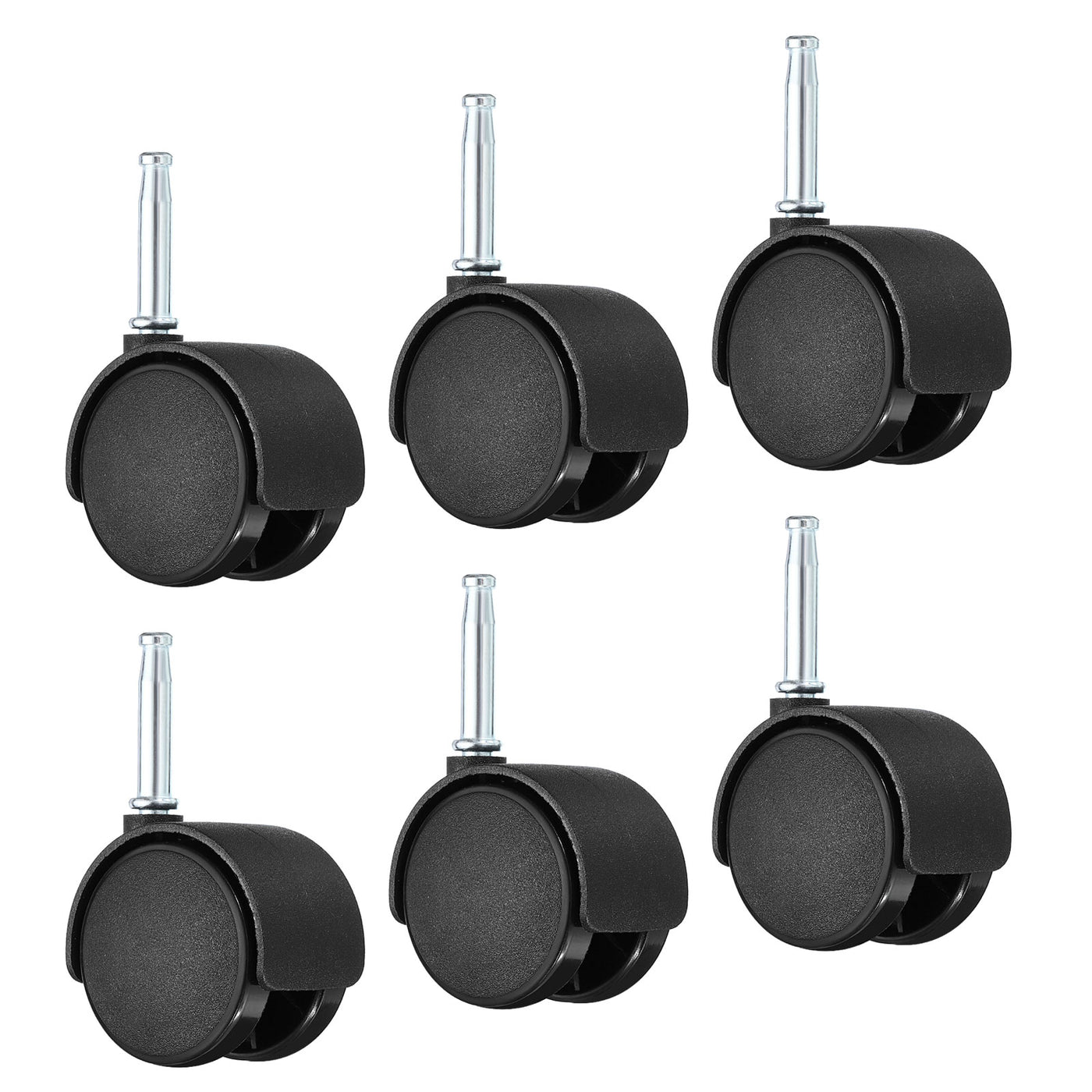 Harfington 2 Inch Swivel Stem Casters, 6 Pack Nylon 360 Degree Insert Swivel Stem Wheels for Chair Shelf Furniture Replacement, Black