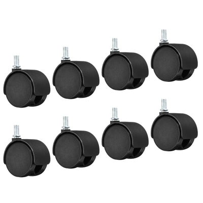 Harfington 2 Inch Stem Swivel Casters, 8 Pack Nylon 360 Degree Swivel Stem Wheels for Chair Desk Furniture Replacement, Black