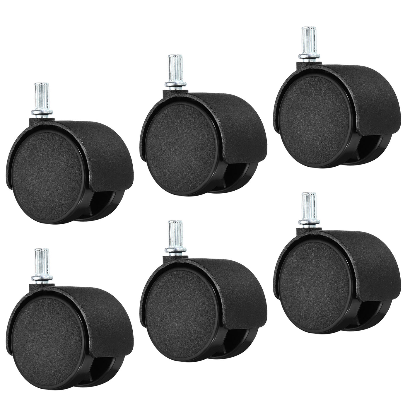 Harfington 2 Inch Stem Swivel Casters, 6 Pack Nylon 360 Degree Swivel Stem Wheels for Chair Desk Furniture Replacement, Black