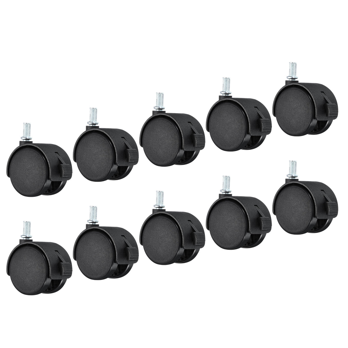 Harfington 2 Inch Stem Swivel Casters, 10 Pack Nylon 360 Degree Swivel Stem Wheels with Brake for Chair Desk Furniture Replacement, Black