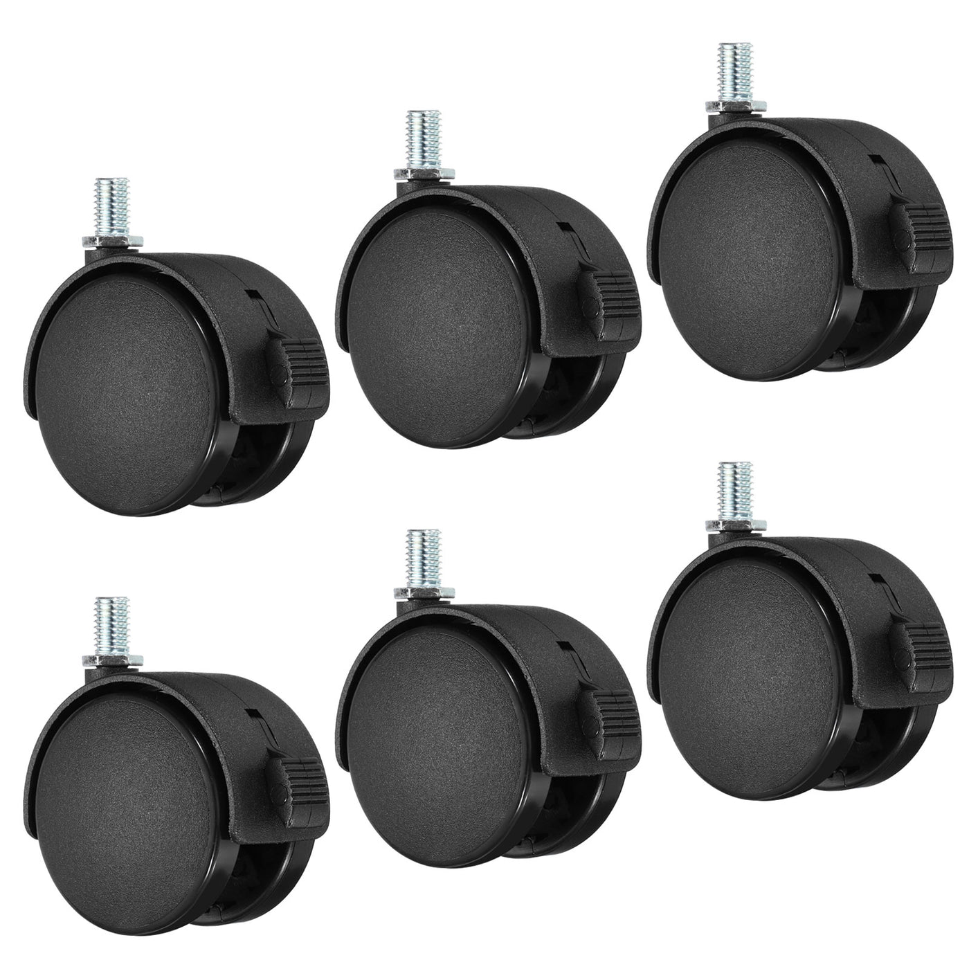 Harfington 2.4 Inch Swivel Casters, 6 Pack Nylon 360 Degree Threaded Swivel Stem Wheels Wire Shelving with Brake for Furniture Replacement, Black